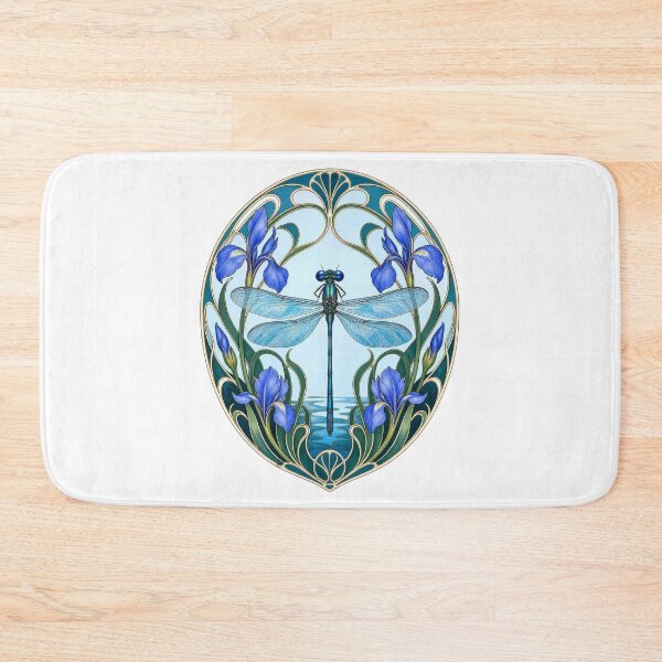 Item preview, Dragonfly Iris Flower Art Nouveau Elegant Blue and Purple designed and sold by AntiqueImages.