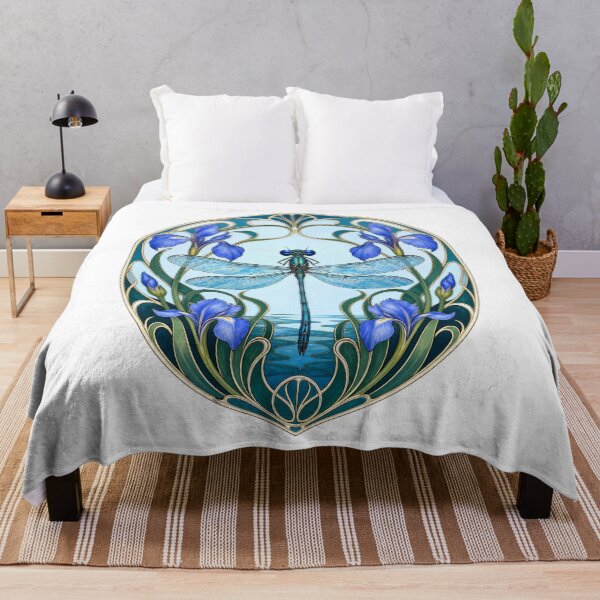 Item preview, Dragonfly Iris Flower Art Nouveau Elegant Blue and Purple designed and sold by AntiqueImages.