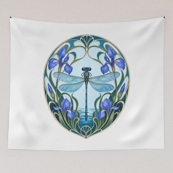Item preview, Dragonfly Iris Flower Art Nouveau Elegant Blue and Purple designed and sold by AntiqueImages.