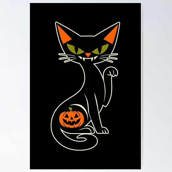 Item preview, Spooky Vampire Black Cat Pumpkin Retro Halloween Art Cat Lover Gift  designed and sold by Artycom.