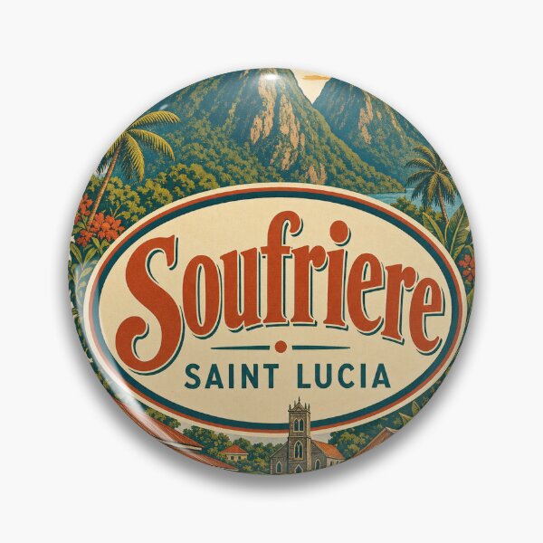 Item preview, Soufriere Souvenir Emblem - Vintage Saint Lucia Travel Illustration designed and sold by VisualArtsOasis.