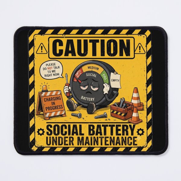 Item preview, Caution: Social Battery Under Maintenance | Funny Introvert Sticker & T-Shirt designed and sold by FuzzDrive.