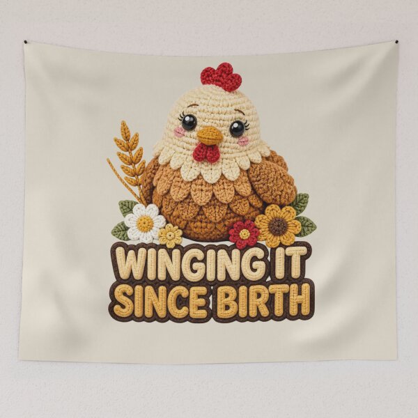 Item preview, Winging It Since Birth Cute Crochet Hen Funny Chicken Farm Gift designed and sold by Panom Suavichien.
