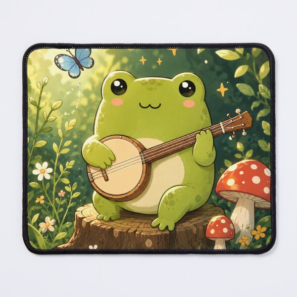 Item preview, Cute Frog Playing Banjo Wall Art | Kawaii Frog Music Illustration | Woodland Animal Art | Cottagecore Nursery Decor | Frog Lover Gift designed and sold by AbstractAuraArt.