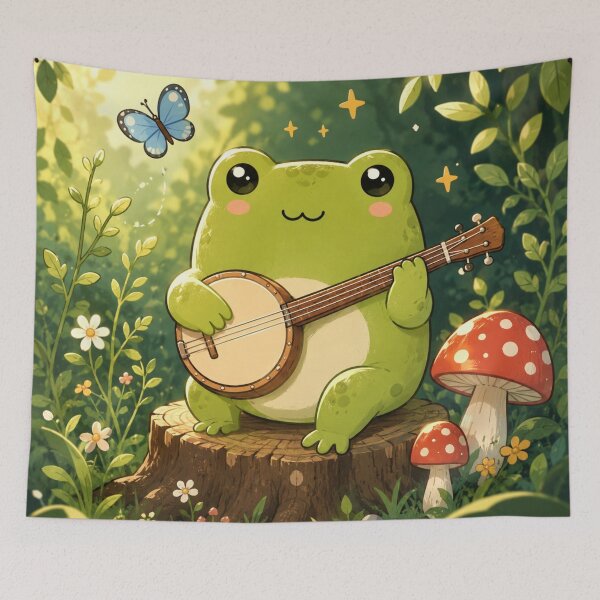 Item preview, Cute Frog Playing Banjo Wall Art | Kawaii Frog Music Illustration | Woodland Animal Art | Cottagecore Nursery Decor | Frog Lover Gift designed and sold by AbstractAuraArt.
