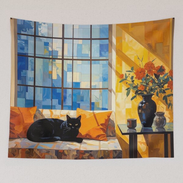 Item preview, Black Cat on a Colorful Couch designed and sold by Sasas Design.