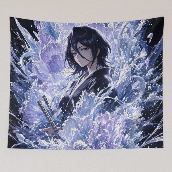 Item preview, Rukia | Frost Blossom Sword Maiden | Ethereal Ice Warrior | Japanese Fantasy Art Print designed and sold by Dyan4.