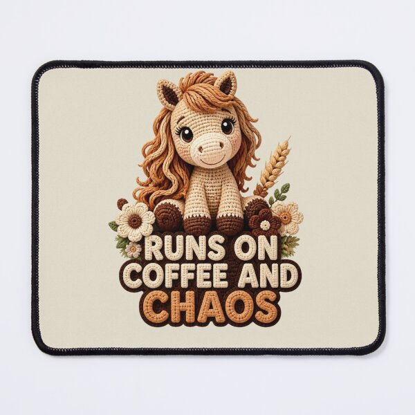 Item preview, Runs On Coffee And Chaos Cute Crochet Horse Funny Farm Gift designed and sold by Panom Suavichien.