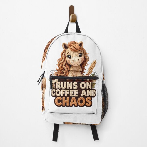 Item preview, Runs On Coffee And Chaos Cute Crochet Horse Funny Farm Gift designed and sold by Panom Suavichien.