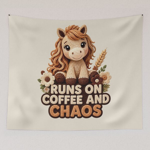 Item preview, Runs On Coffee And Chaos Cute Crochet Horse Funny Farm Gift designed and sold by Panom Suavichien.