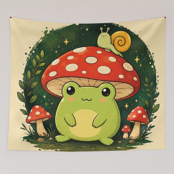 Item preview, Cute Frog Under Mushroom Wall Art | Kawaii Frog & Snail Illustration | Cottagecore Woodland Decor | Whimsical Forest Animal Print | Nursery Gift designed and sold by AbstractAuraArt.