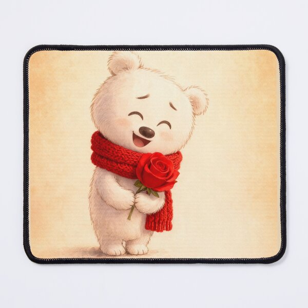Item preview, Cute Polar Bear Holding Red Rose - Romantic Valentine Art designed and sold by ZINO WORLD.