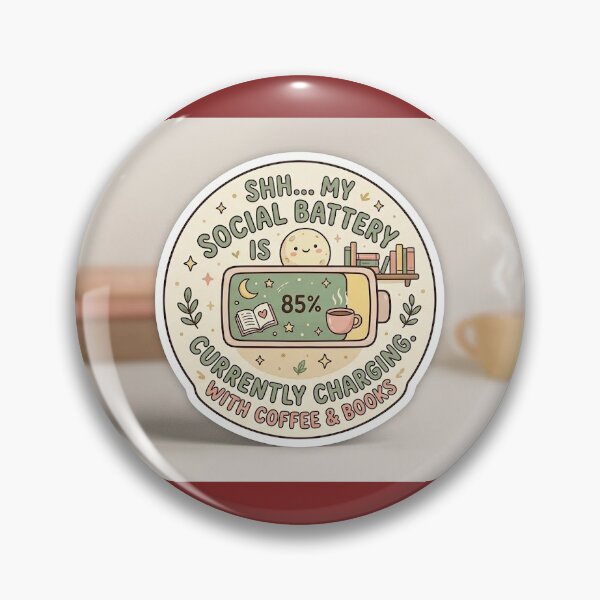 Item preview, Social Battery Charging Sticker - Cozy Coffee & Books Introvert Gift designed and sold by Dream Design Store.