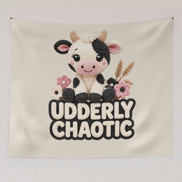 Item preview, Udderly Chaotic Cute Crochet Cow Funny Farm Animal Pun Gift designed and sold by Panom Suavichien.