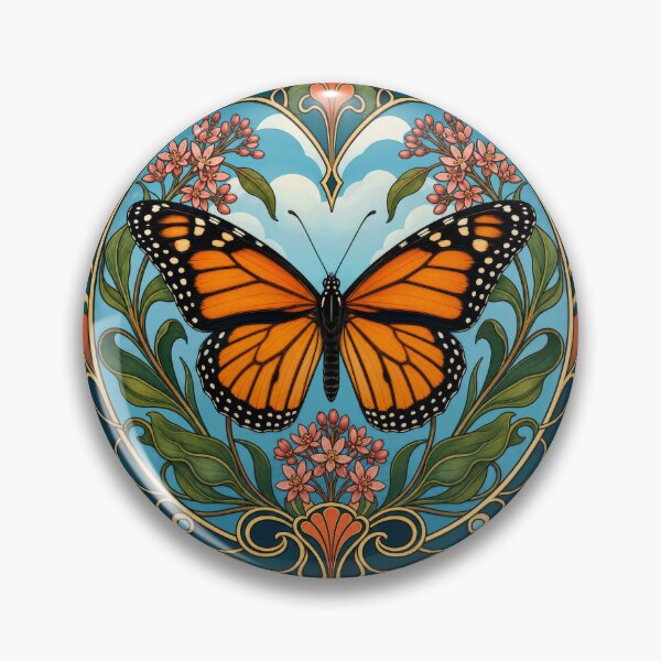Item preview, Monarch Butterfly Art Nouveau Floral Design designed and sold by AntiqueImages.