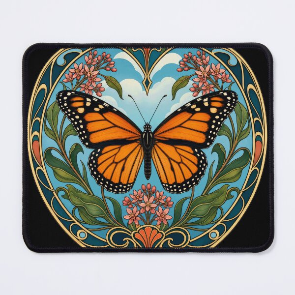 Item preview, Monarch Butterfly Art Nouveau Floral Design designed and sold by AntiqueImages.