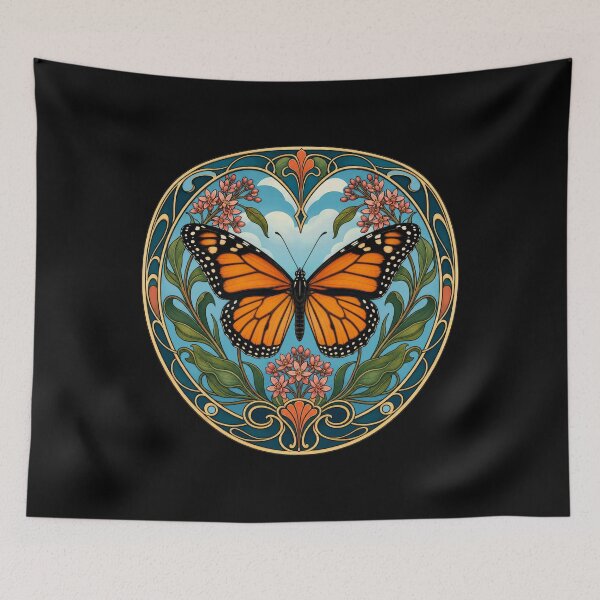 Item preview, Monarch Butterfly Art Nouveau Floral Design designed and sold by AntiqueImages.