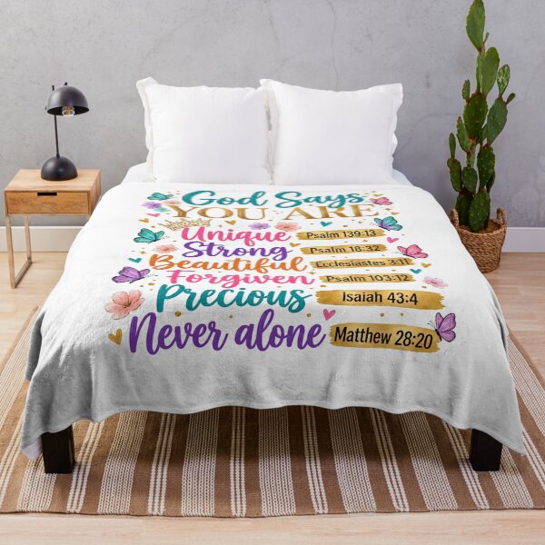 Item preview, God Says You Are Unique Strong Beautiful Forgiven Precious Never Alone Christian Butterfly Bible Verse designed and sold by BoldThreadLab.