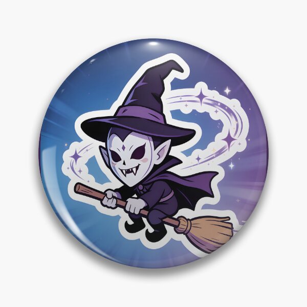 Item preview, Cute Vampire Flying on Witch Broom Halloween Sticker designed and sold by OksArtStudio.