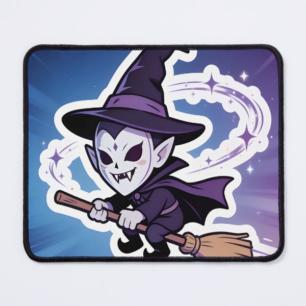 Item preview, Cute Vampire Flying on Witch Broom Halloween Sticker designed and sold by OksArtStudio.