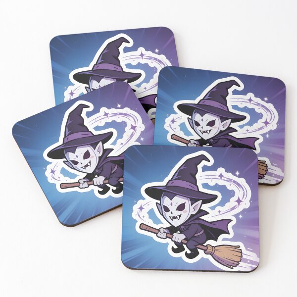 Item preview, Cute Vampire Flying on Witch Broom Halloween Sticker designed and sold by OksArtStudio.