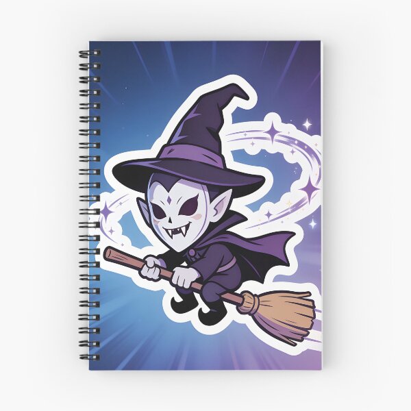 Item preview, Cute Vampire Flying on Witch Broom Halloween Sticker designed and sold by OksArtStudio.