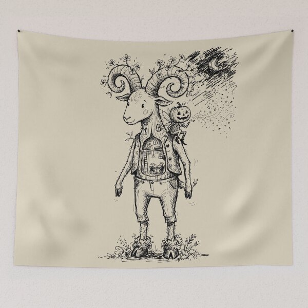 Item preview, Horned Moss Faun with Hollow Torso - Whimsical Cottagecore designed and sold by bapupa.