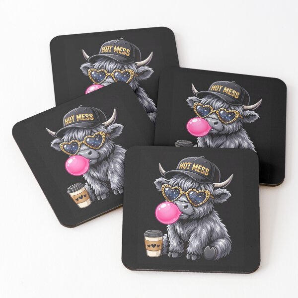 Item preview, Hot Mess Highland Cow Blowing Bubblegum Cute Coffee Lover designed and sold by Apparel-Vortex.