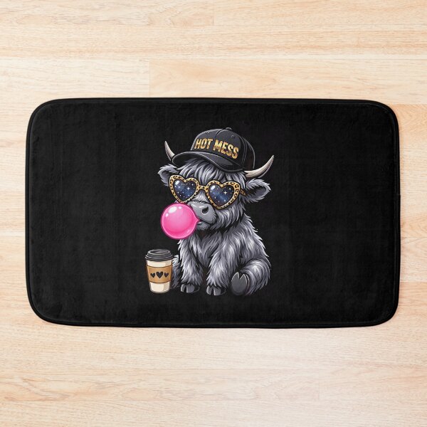 Item preview, Hot Mess Highland Cow Blowing Bubblegum Cute Coffee Lover designed and sold by Apparel-Vortex.