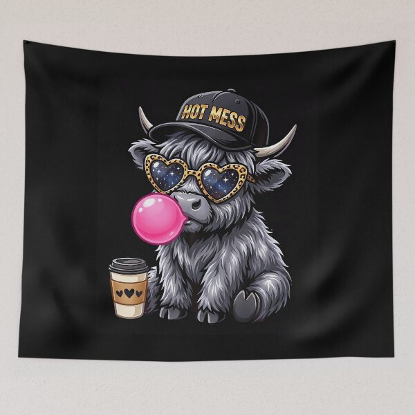 Item preview, Hot Mess Highland Cow Blowing Bubblegum Cute Coffee Lover designed and sold by Apparel-Vortex.