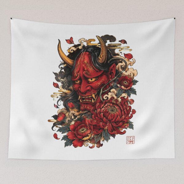 Item preview, Hannya Mask Art – Japanese Oni Demon Yokai Tattoo Style Illustration designed and sold by kaxymax.