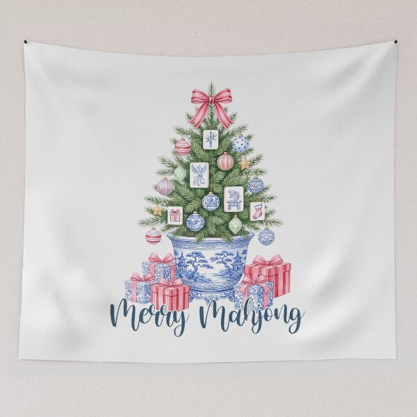 Item preview, Funny Merry Mahjong Christmas Tree Chinoiserie Pot designed and sold by Apparel-Vortex.