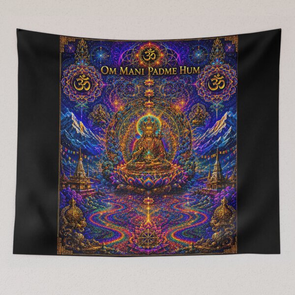 Item preview, Om Mani Padme Hum – Psychedelic Tibetan Mandala of Cosmic Awakening designed and sold by Dominik1994.