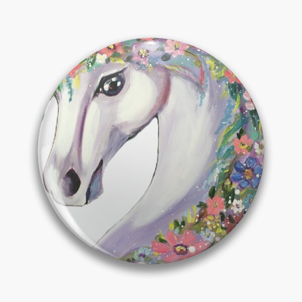 Artikelvorschau, Blumen Pferd Weiß mit Blumen Bunte Einhorn weißes Pferd Weißer Pferdekopf mit Blumenmähne – Elegante Pferdekunst mit zarten Blüten entworfen und verkauft von OlZik-StudioArt.