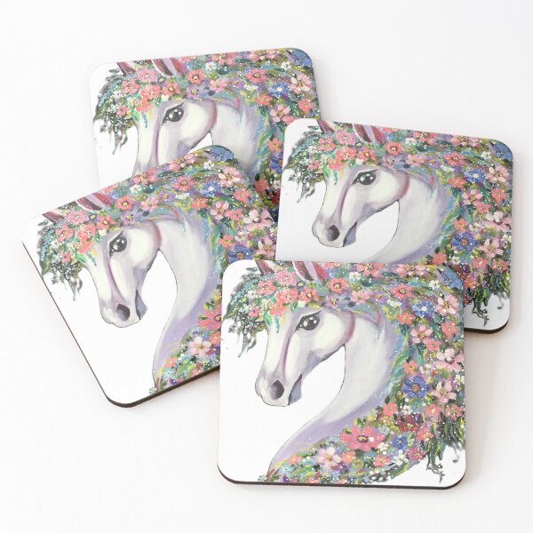 Item preview, White Horse with Flowers, Colorful Unicorn White Horse, White Horse Head with Flower Mane – Elegant Horse Art with Delicate Blossoms designed and sold by OlZik-StudioArt.