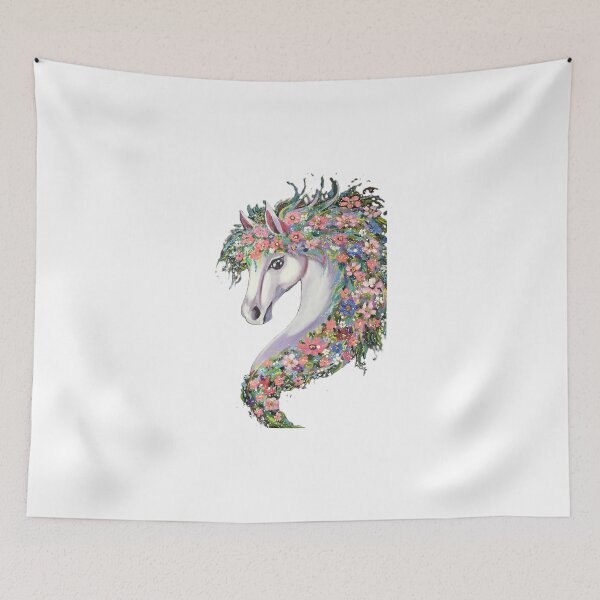 Item preview, White Horse with Flowers, Colorful Unicorn White Horse, White Horse Head with Flower Mane – Elegant Horse Art with Delicate Blossoms designed and sold by OlZik-StudioArt.