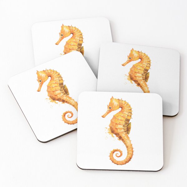 Artikelvorschau, Aquarellgemälde eines goldenen Seepferdchens entworfen und verkauft von RawNaturePrints.