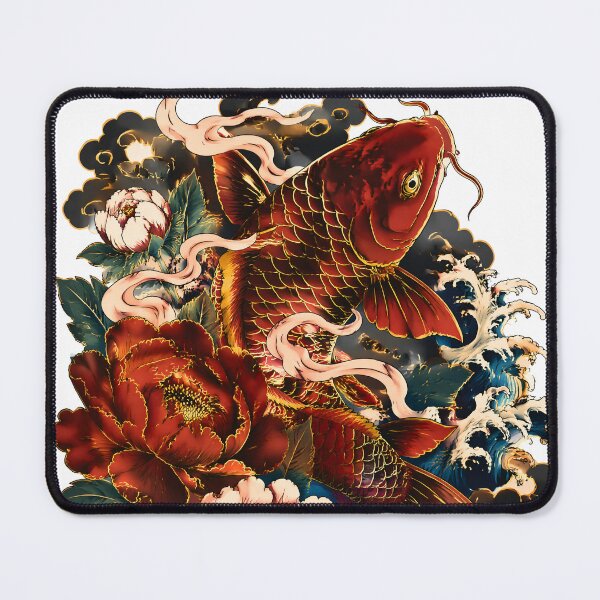 Item preview, Crimson Koi Fish Art – Japanese Peony Floral Ukiyo-e Style Illustration designed and sold by kaxymax.
