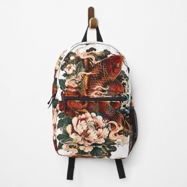 Item preview, Crimson Koi Fish Art – Japanese Peony Floral Ukiyo-e Style Illustration designed and sold by kaxymax.