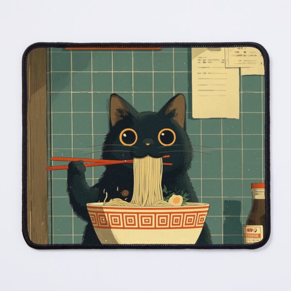 Item preview, Black Cat Eating Ramen - Cute Japanese Noodle Shop Art designed and sold by Benevoleantrr.