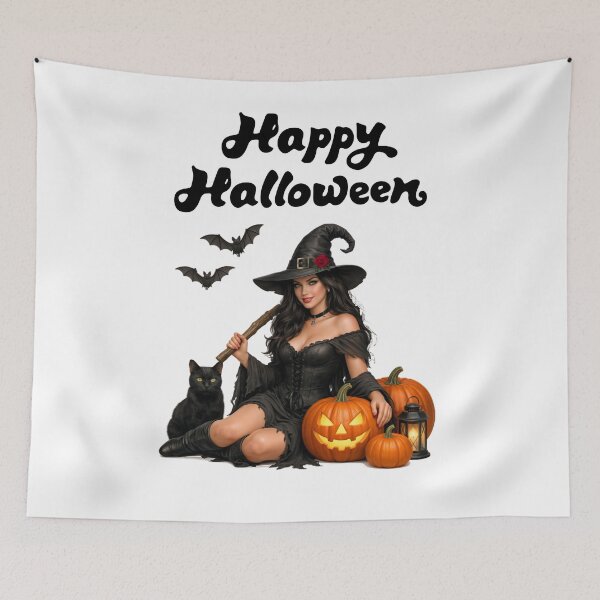 Item preview, Gothic Halloween Witch Illustration with Black Cat and Pumpkins designed and sold by DeliaDesignsCo.