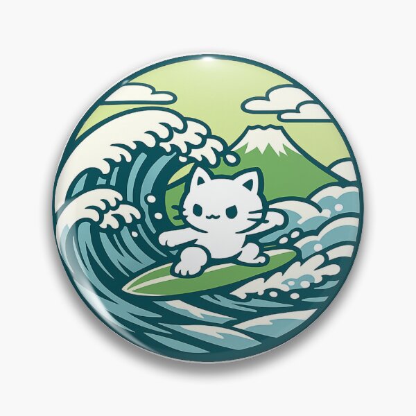 Item preview, Kawaii Surfing White Cat Japanese Wave Sticker | Cute Japan Ocean Anime Design designed and sold by kawaii animal store (in Japan).