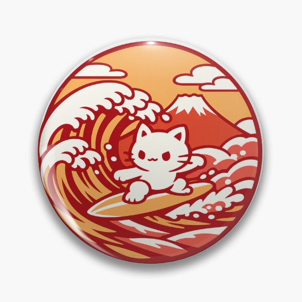 Item preview, Kawaii Surfing White Cat Japanese Wave Sticker | Cute Japan Ocean Anime Design designed and sold by kawaii animal store (in Japan).