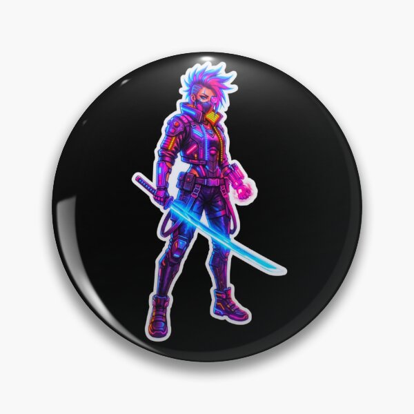 Item preview, Neon Cyber Samurai Warrior Synthwave Gaming Art Sticker designed and sold by ExploreAura Studio.