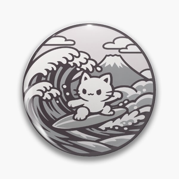 Item preview, Kawaii Surfing White Cat Japanese Wave Sticker | Cute Japan Ocean Anime Design designed and sold by kawaii animal store (in Japan).
