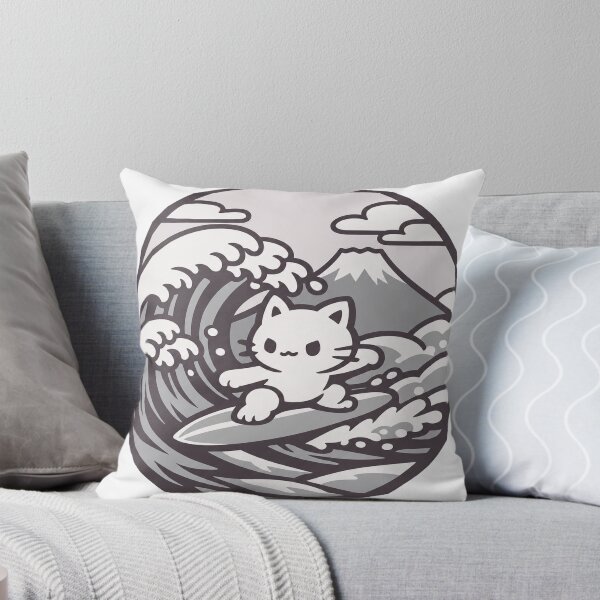 Item preview, Kawaii Surfing White Cat Japanese Wave Sticker | Cute Japan Ocean Anime Design designed and sold by kawaii animal store (in Japan).