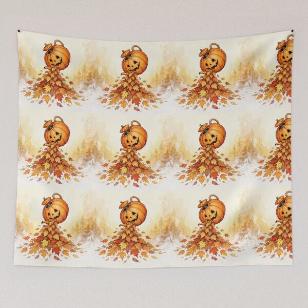 Item preview, Happy Jack O' Lantern Pouring Autumn Leaves Halloween Art designed and sold by OksArtStudio.