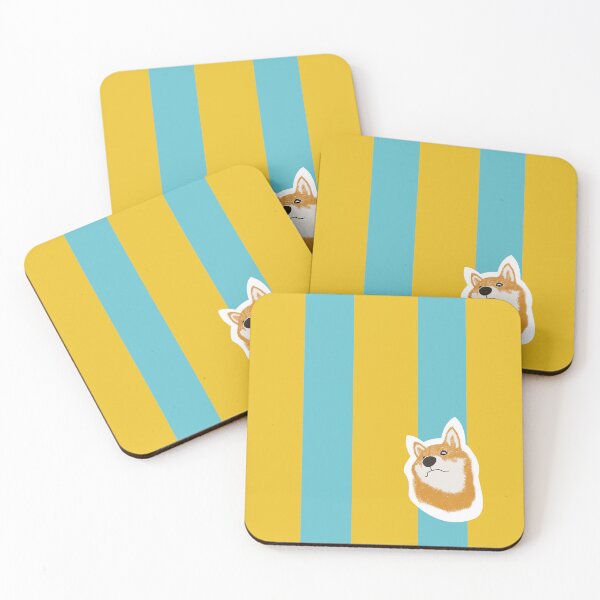 Item preview, Thick stripe (yellow, light blue) with Shiba Inu designed and sold by ShibaCruise-On.