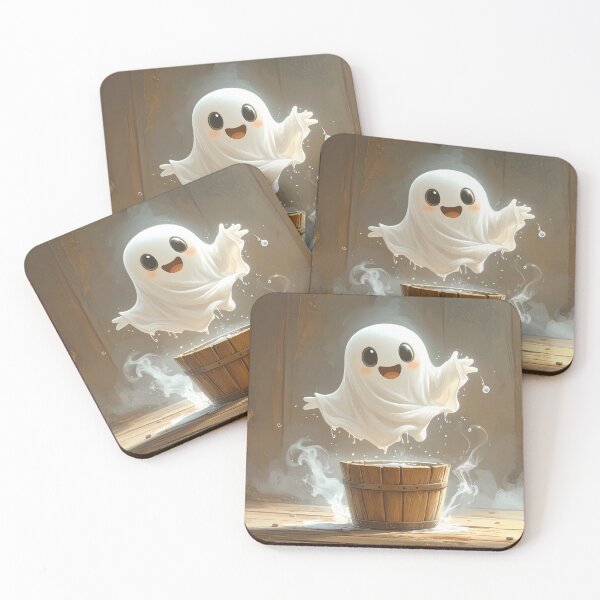 Item preview, Ghost Floating Above Wooden Bucket Halloween Art designed and sold by OksArtStudio.