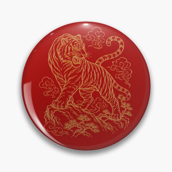 Item preview, Gold Tiger Roaring Asian Line Art Aesthetic designed and sold by Soluna Studio.
